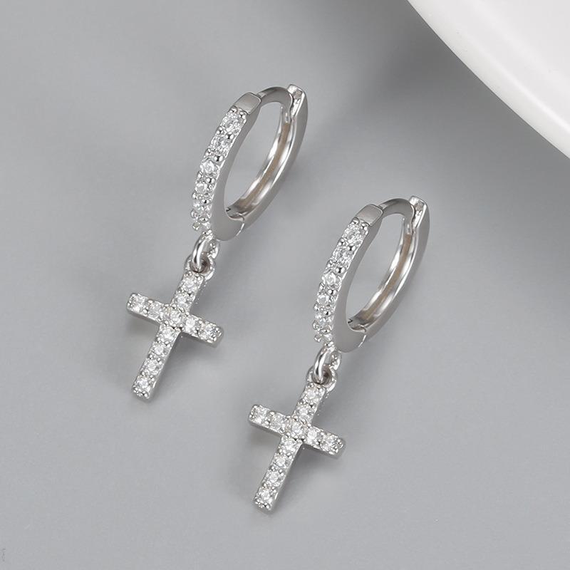 1 Pair Simple Style Cross Plating Inlay Copper Zircon White Gold Plated Gold Plated Drop Earrings display picture 5