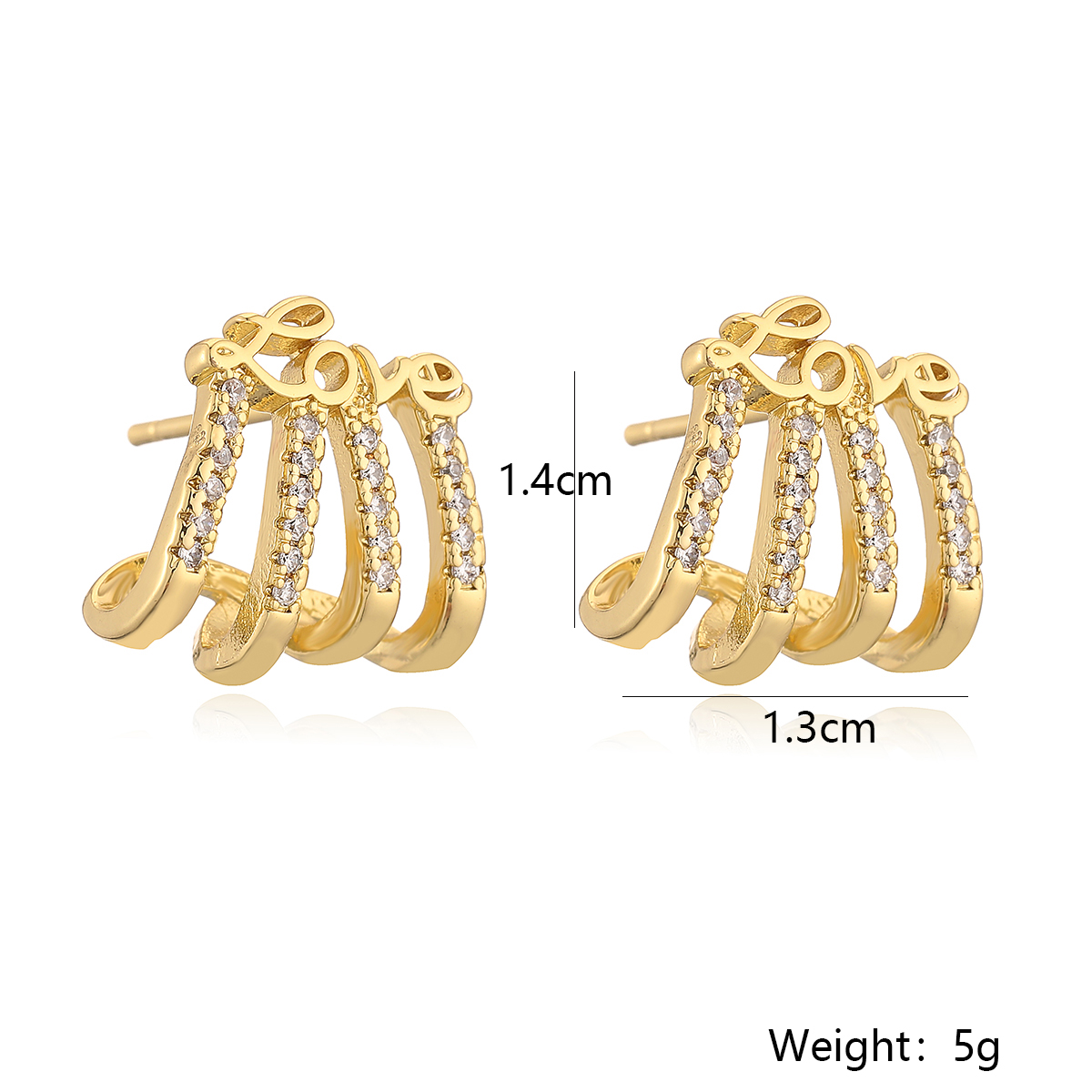 1 Pair Simple Style Letter Inlay Copper Zircon 18K Gold Plated Ear Studs display picture 2