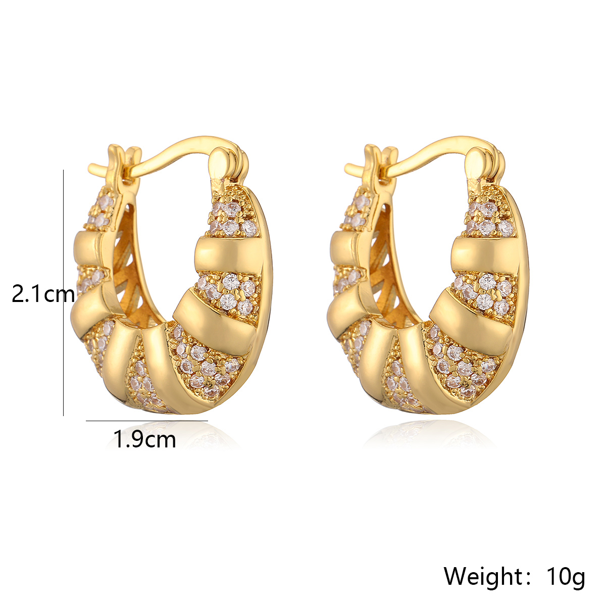 1 Paar Einfacher Stil Geometrisch Inlay Kupfer Zirkon 18 Karat Vergoldet Reif Ohrringe display picture 1