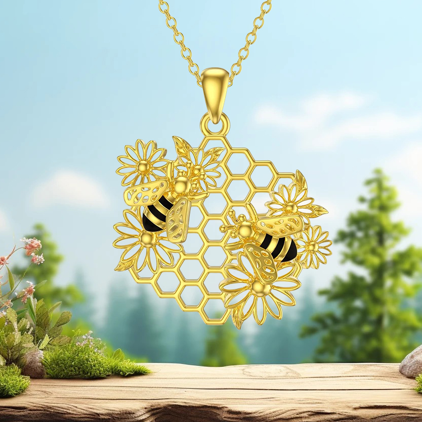 Pastoral Simple Style Sunflower Honeycomb Bee Alloy Hollow Out Gold Plated Silver Plated Women's Pendant Necklace display picture 3