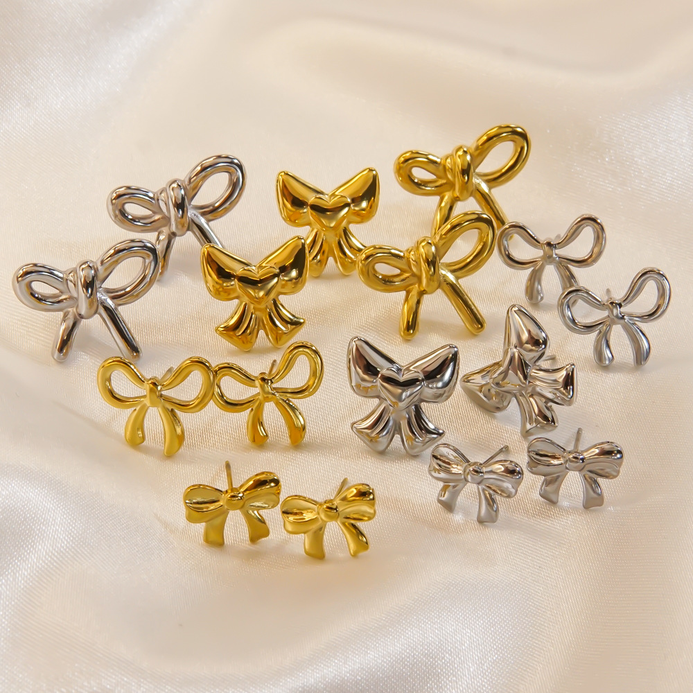304 Stainless Steel 18K Gold Plated Casual Sweet Plating Bow Knot Earrings Necklace display picture 3