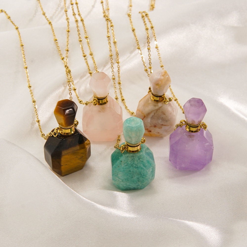 IG Style Simple Style British Style Perfume Bottle 304 Stainless Steel Natural Stone 14K Gold Plated Natural Stone Pendant Necklace In Bulk display picture 4