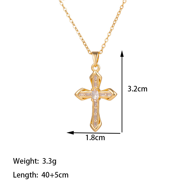 304 Stainless Steel 18K Gold Plated Vintage Style Vacation Polishing Inlay Cross Artificial Rhinestones Pendant Necklace display picture 4