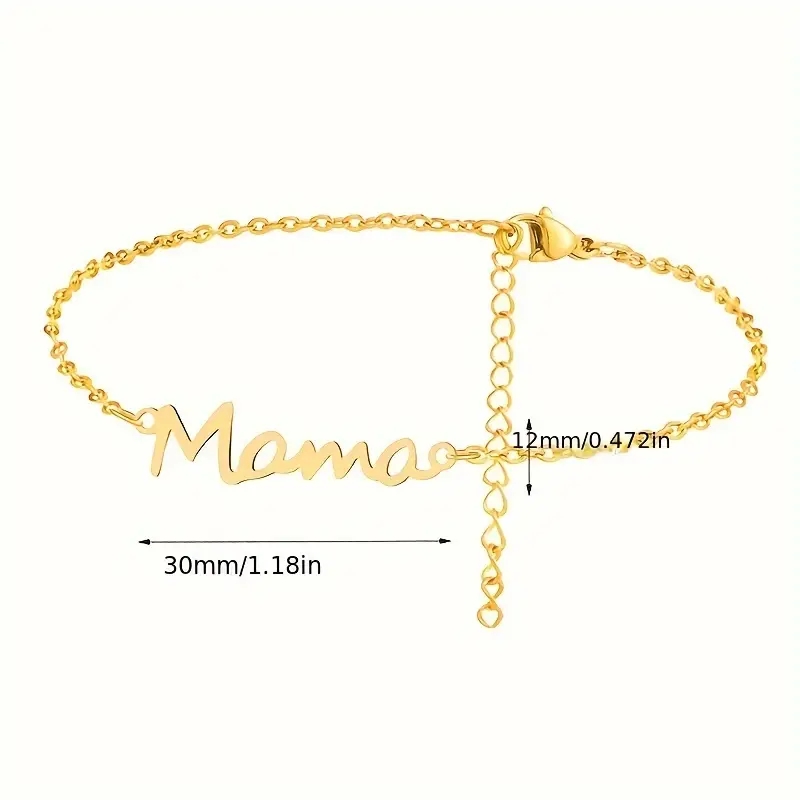 MAMA Letter 201 Stainless Steel 14K Gold Plated Silver Plated Bracelets In Bulk display picture 1