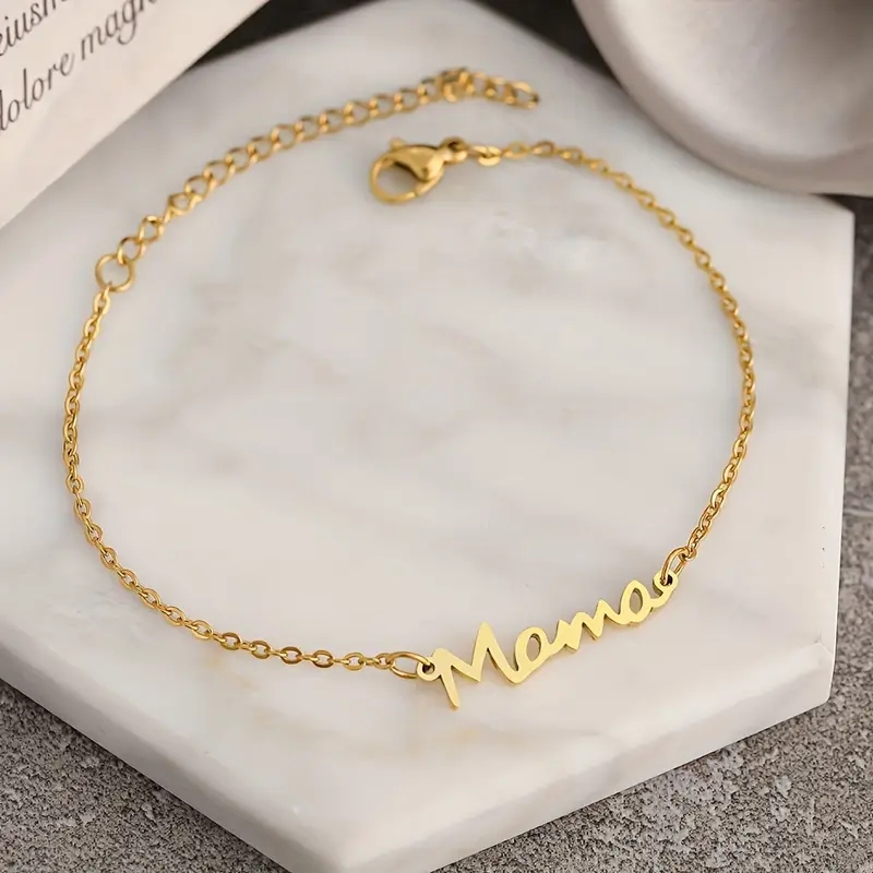 MAMA Letter 201 Stainless Steel 14K Gold Plated Silver Plated Bracelets In Bulk display picture 5