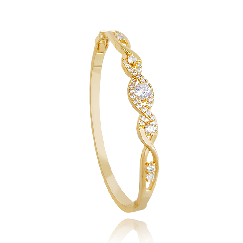 Copper 18K Gold Plated Elegant Vacation Geometric Criss Cross Zircon Bangle display picture 1