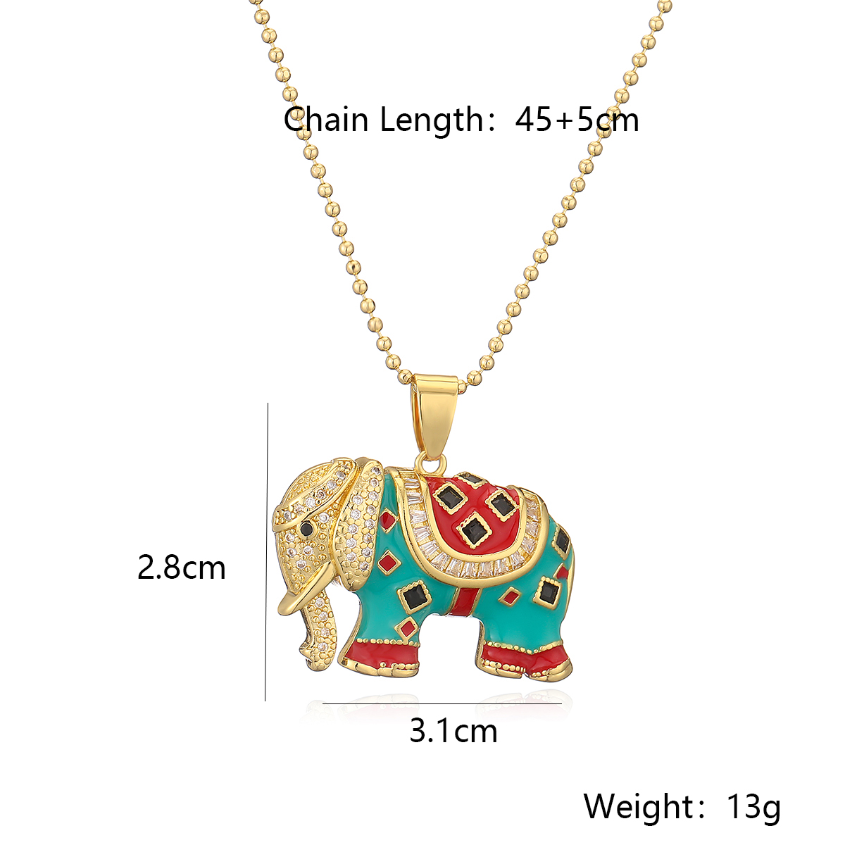 Copper 18K Gold Plated Retro Elephant Enamel Inlay Zircon Pendant Necklace display picture 1