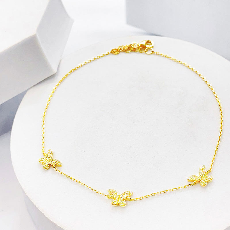 Simple Style Round Dots Butterfly Sterling Silver Plating Gold Plated Women's Anklet display picture 3