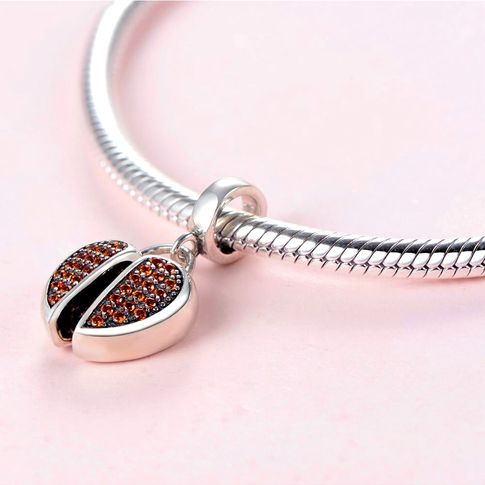 1 Piece 20.8 * Mm Sterling Silver Zircon Rhodium Plated Heart Shape Football Polished Pendant display picture 2