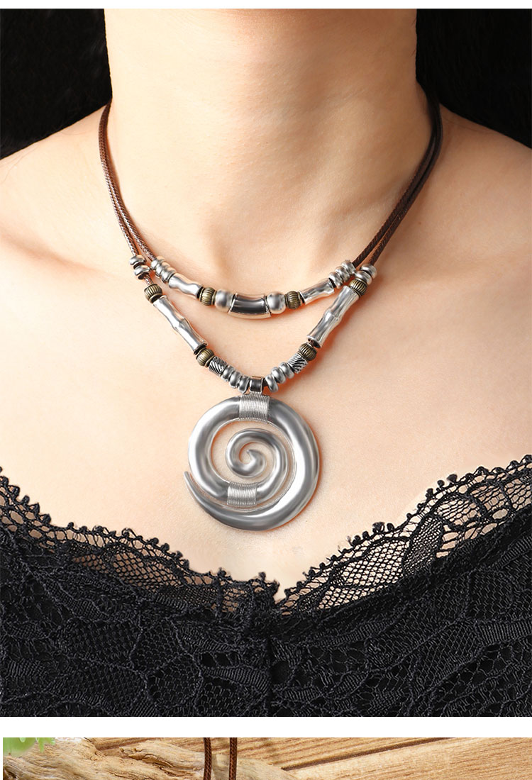 Vintage Style Ethnic Style Swirl Pattern Alloy Wax Line Unisex Pendant Necklace display picture 1