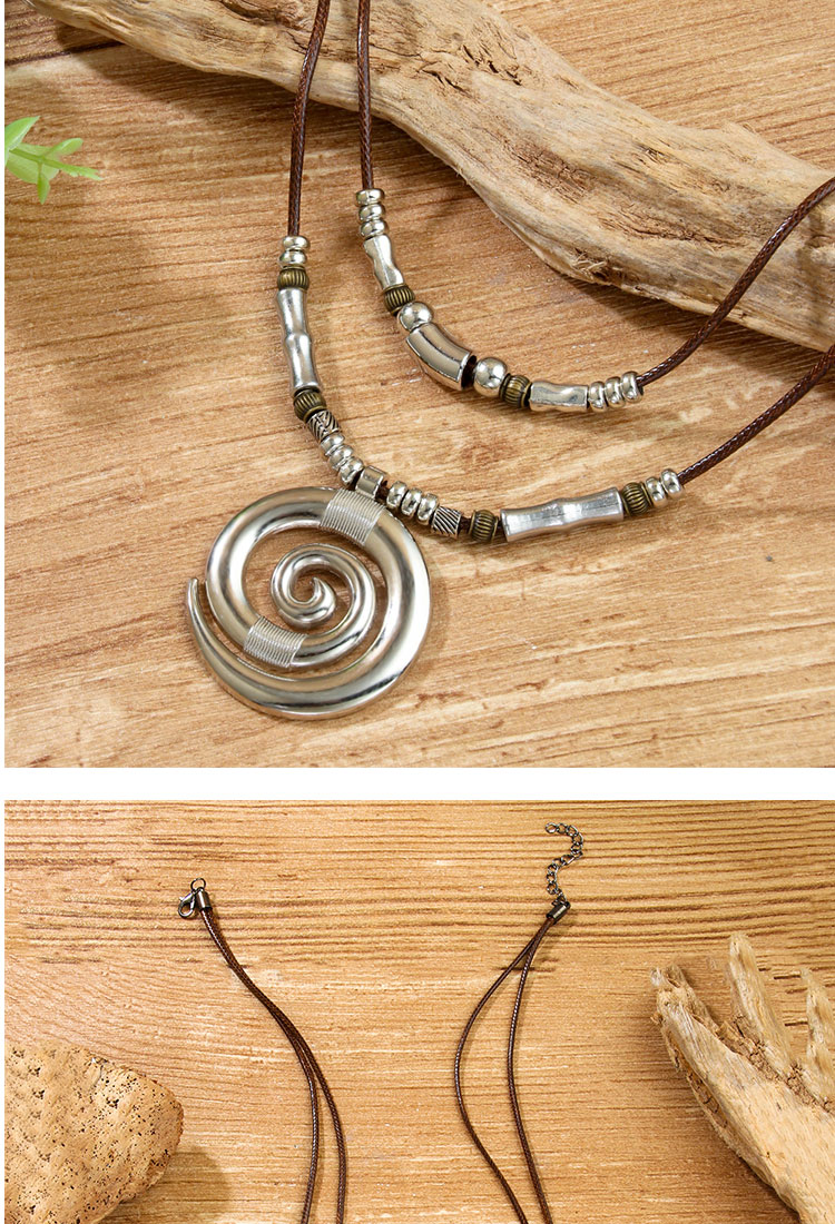 Vintage Style Ethnic Style Swirl Pattern Alloy Wax Line Unisex Pendant Necklace display picture 2