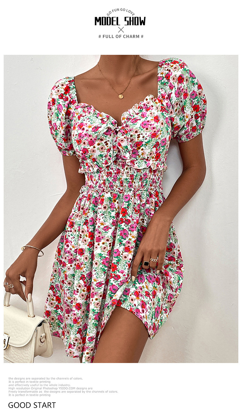 Women's Regular Dress Vacation V Neck Woven Short Sleeve Ditsy Floral Above Knee Casual Daily Beach display picture 5