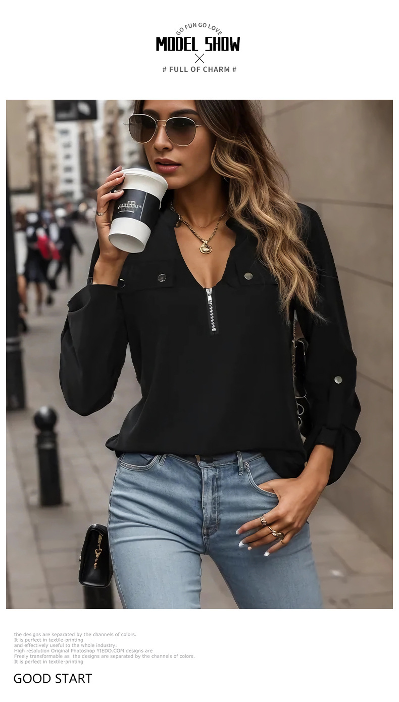 Women's Cardigan Long Sleeve Blouses Zipper Elegant Solid Color display picture 3