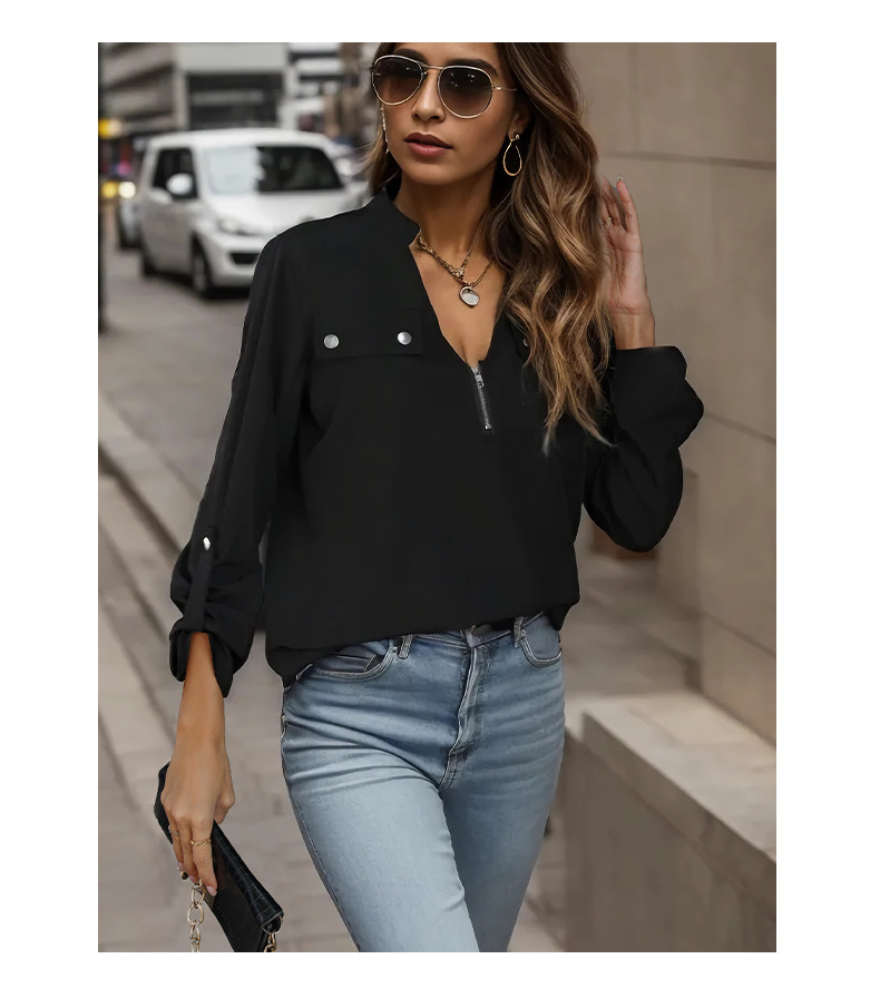 Women's Cardigan Long Sleeve Blouses Zipper Elegant Solid Color display picture 4