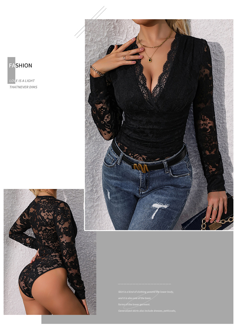 Women's Bodysuit Bodysuits Lace Sexy Solid Color display picture 3