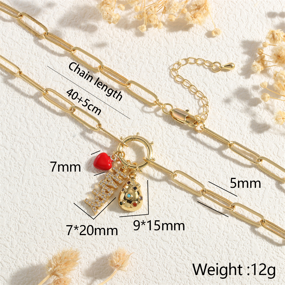 Copper 18K Gold Plated IG Style Letter Handmade Enamel Inlaid Zircon Necklace display picture 9
