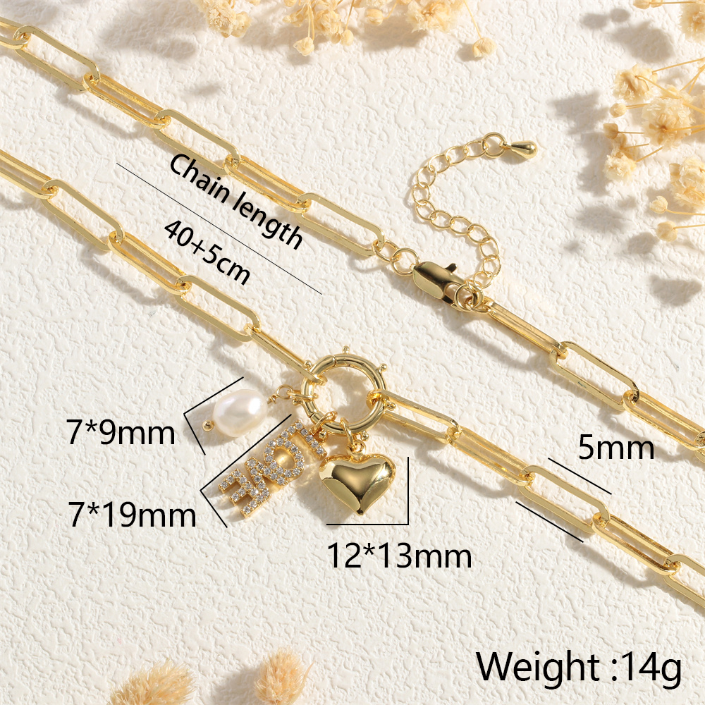 Copper 18K Gold Plated IG Style Letter Handmade Enamel Inlaid Zircon Necklace display picture 10