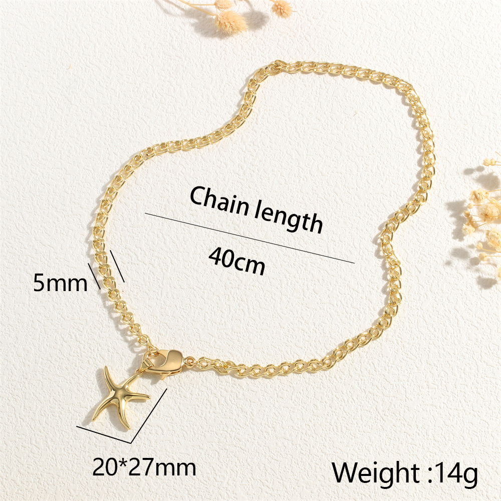 Kupfer 18 Karat Vergoldet Einfacher Stil Seestern Herzform Aushöhlen Halskette Mit Anhänger display picture 3
