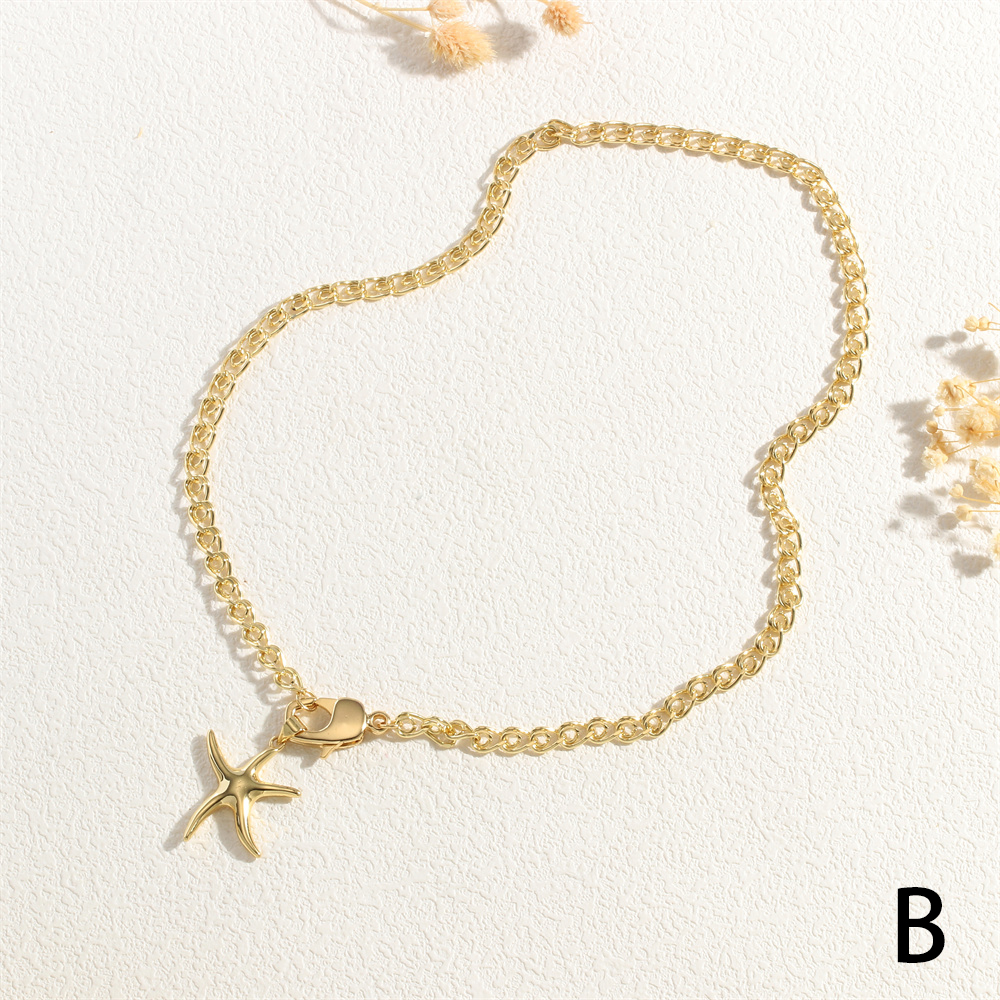 Kupfer 18 Karat Vergoldet Einfacher Stil Seestern Herzform Aushöhlen Halskette Mit Anhänger display picture 10