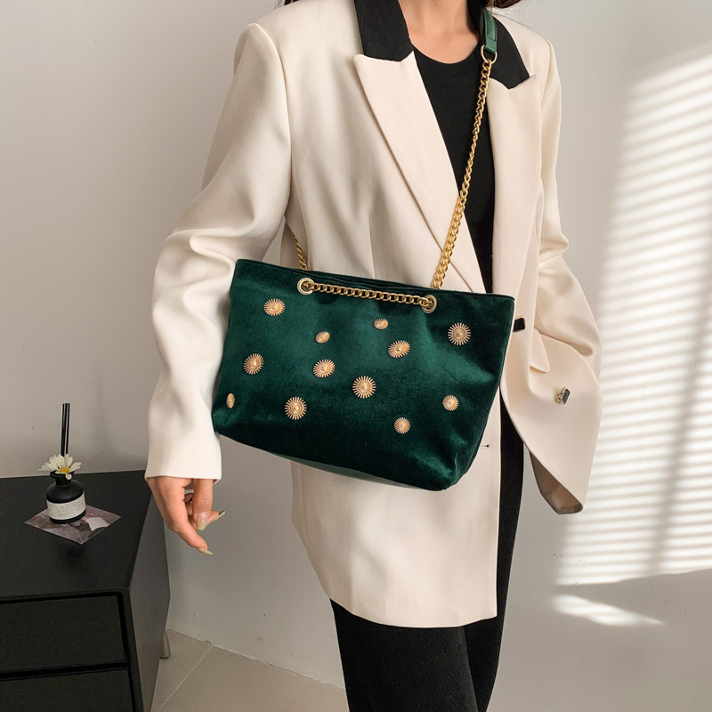 Women's Gold Velvet Round Dots Elegant Square Zipper Shoulder Bag display picture 8