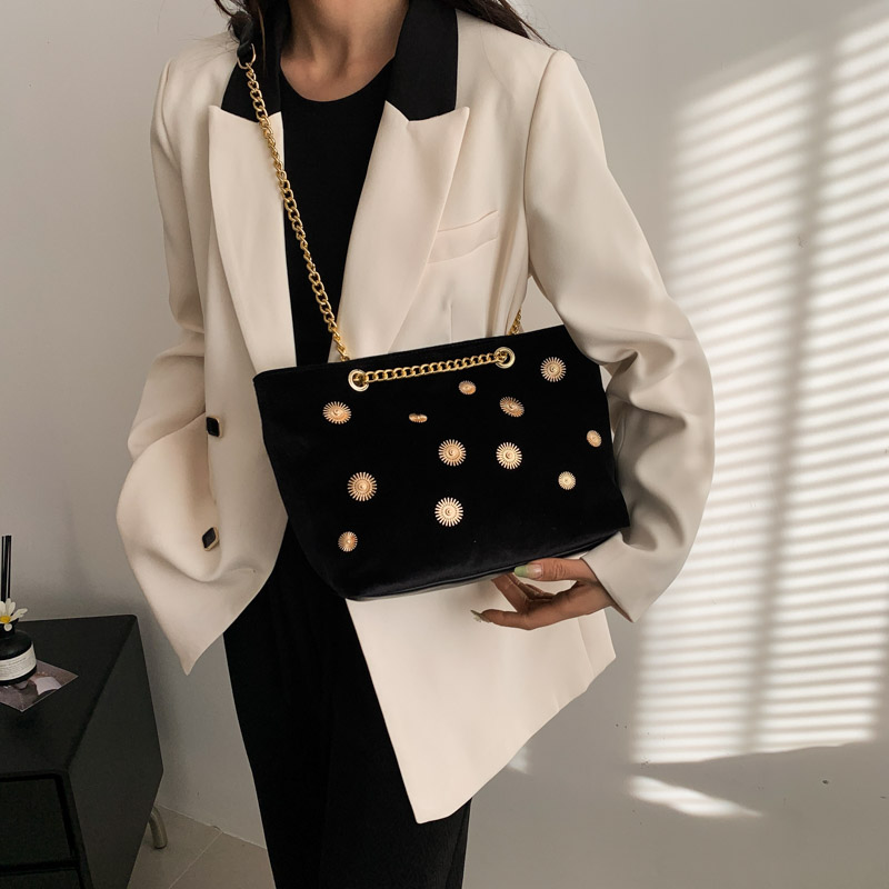 Women's Gold Velvet Round Dots Elegant Square Zipper Shoulder Bag display picture 5