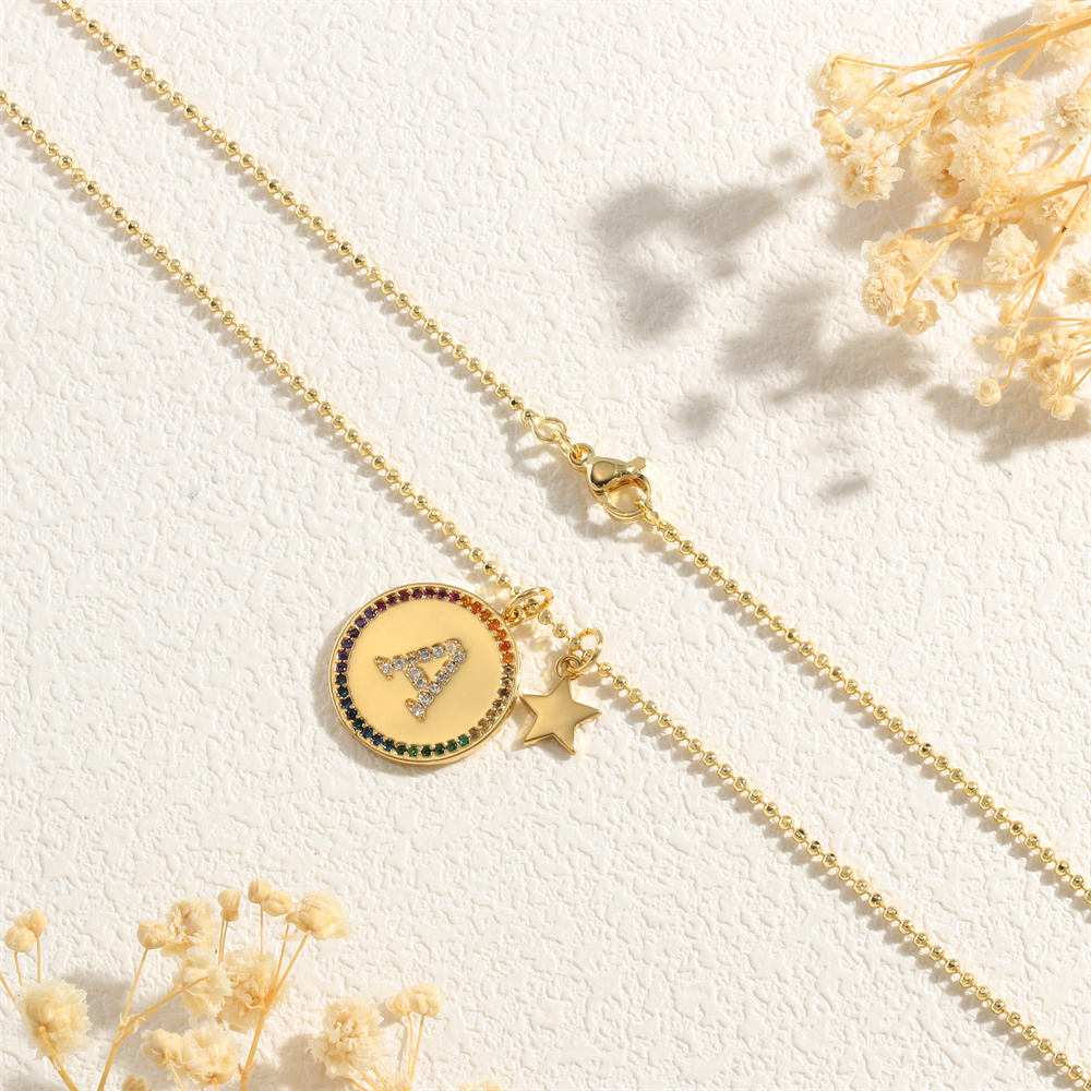 Cobre Chapados en oro de 18k Estilo IG Letra Estrella Circón Collar Colgante display picture 7