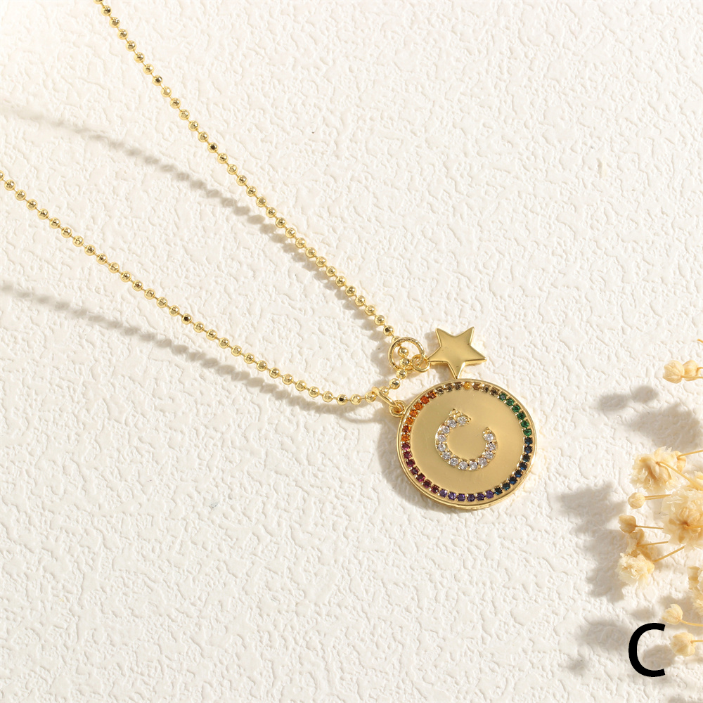 Cobre Chapados en oro de 18k Estilo IG Letra Estrella Circón Collar Colgante display picture 10