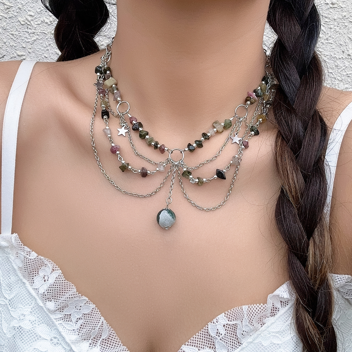 Wholesale Jewelry Casual Vintage Style Irregular Round Star Alloy Turquoise Iron Tassel Chain Choker display picture 6