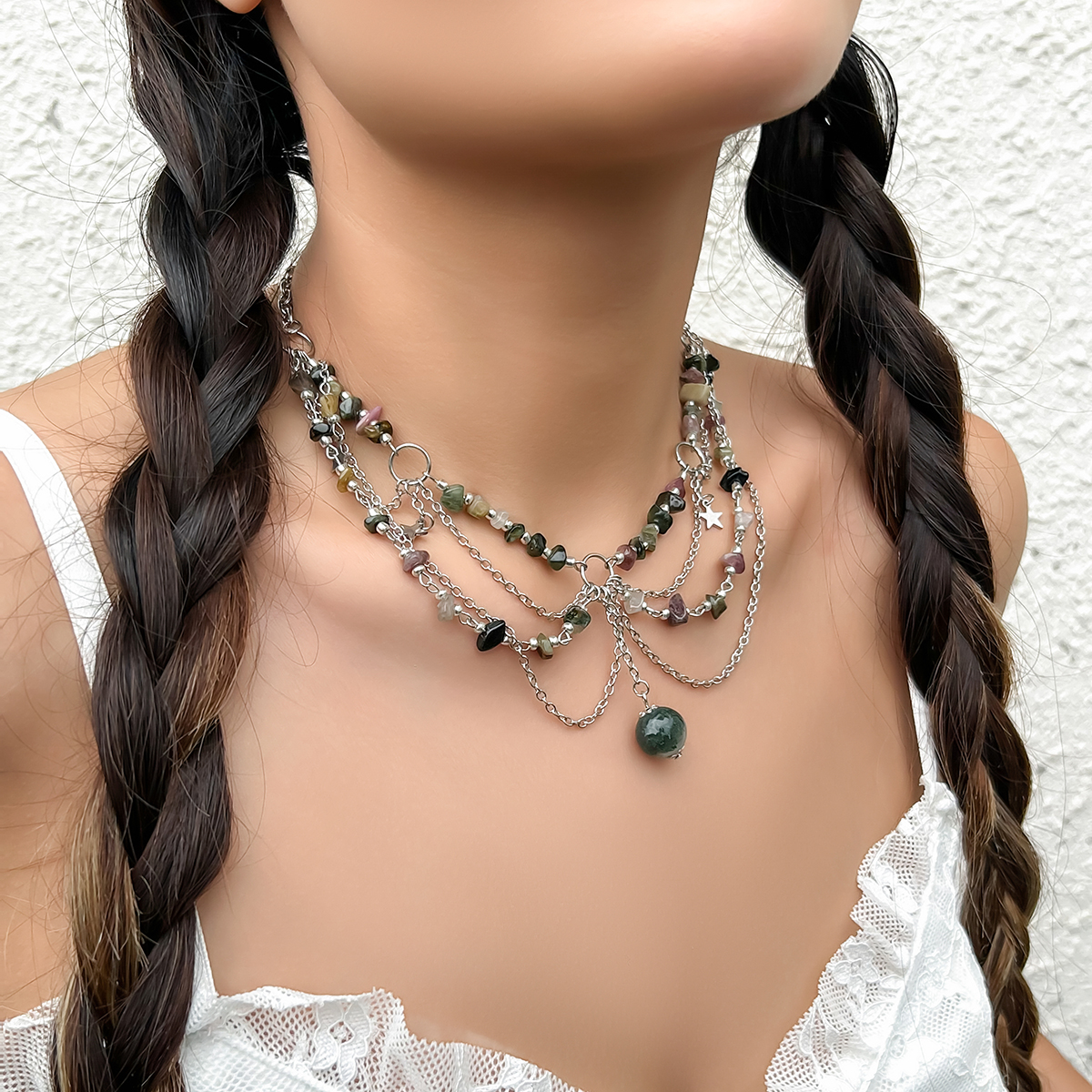 Wholesale Jewelry Casual Vintage Style Irregular Round Star Alloy Turquoise Iron Tassel Chain Choker display picture 2