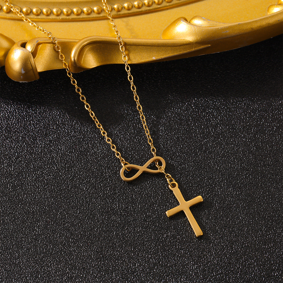 304 Stainless Steel Gold Plated Elegant Vintage Style Plating Inlay Cross Number Roman Numeral Rhinestones Pendant Necklace display picture 3