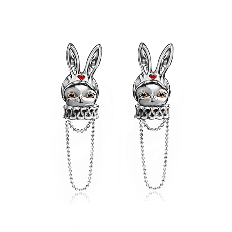 1 Pair IG Style Cute Rabbit Tassel Plating Chain Copper Ear Studs display picture 1