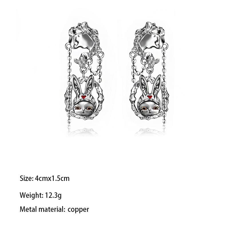 1 Pair IG Style Y2K Cute Rabbit Tassel Tassel Plating Inlay Copper Zircon Drop Earrings display picture 4