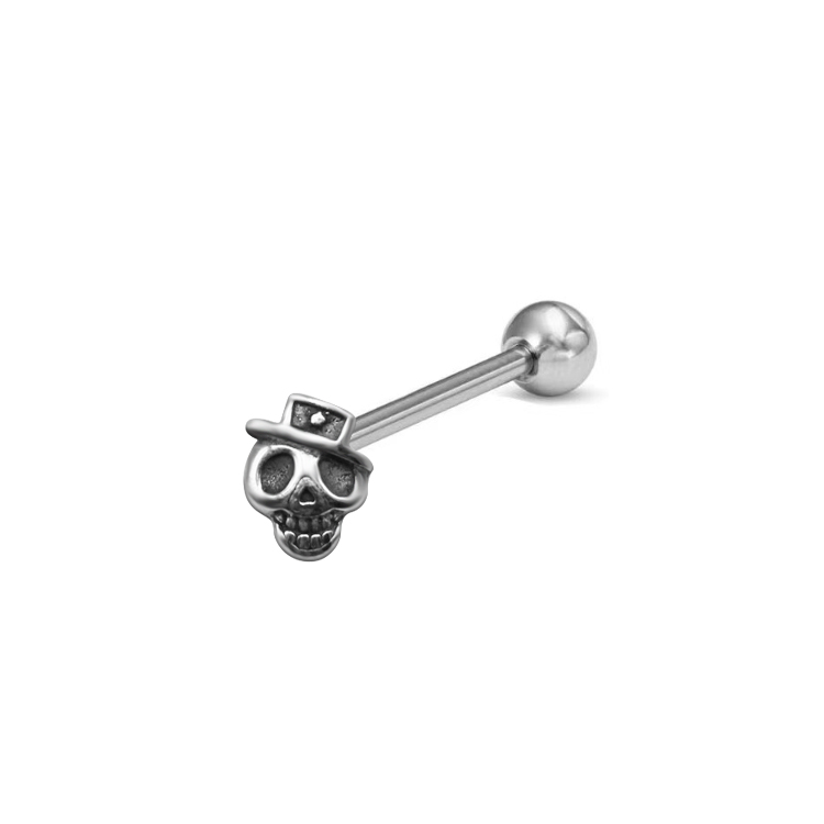 1 Piece Tongue Rings Hip-Hop Exaggerated Punk Wings Skull 316 Stainless Steel  Copper Inlay White Gold Plated Tongue Rings display picture 1