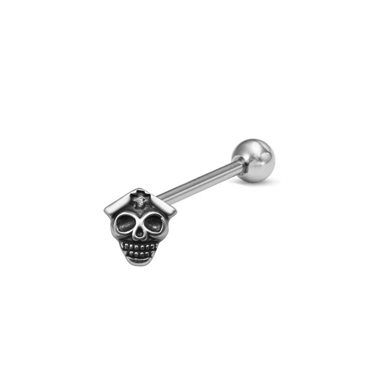 1 Piece Tongue Rings Hip-Hop Exaggerated Punk Wings Skull 316 Stainless Steel  Copper Inlay White Gold Plated Tongue Rings display picture 2