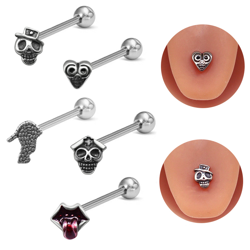 1 Piece Tongue Rings Hip-Hop Exaggerated Punk Wings Skull 316 Stainless Steel  Copper Inlay White Gold Plated Tongue Rings display picture 11