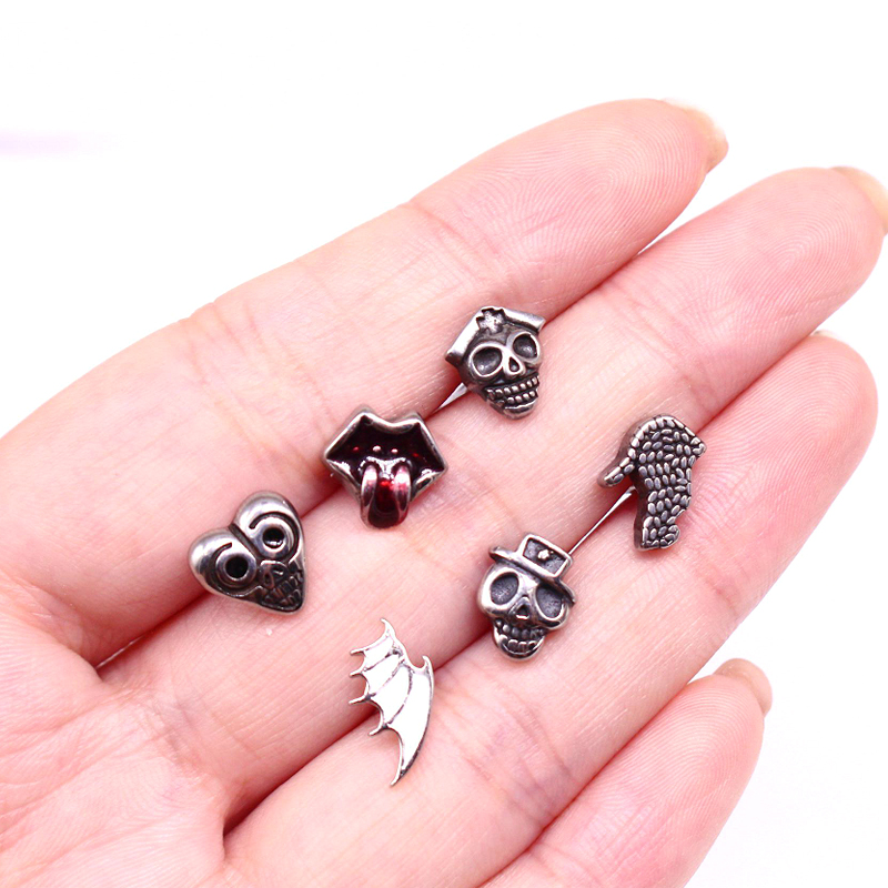 1 Piece Tongue Rings Hip-Hop Exaggerated Punk Wings Skull 316 Stainless Steel  Copper Inlay White Gold Plated Tongue Rings display picture 15