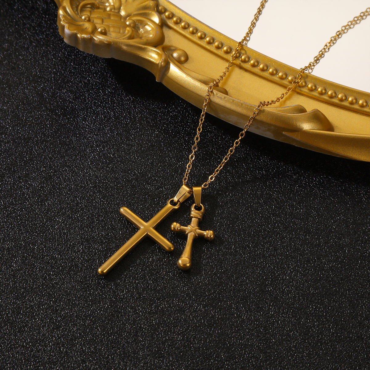 Stainless Steel Elegant Vintage Style Cross Plating Inlay Pendant Necklace display picture 5
