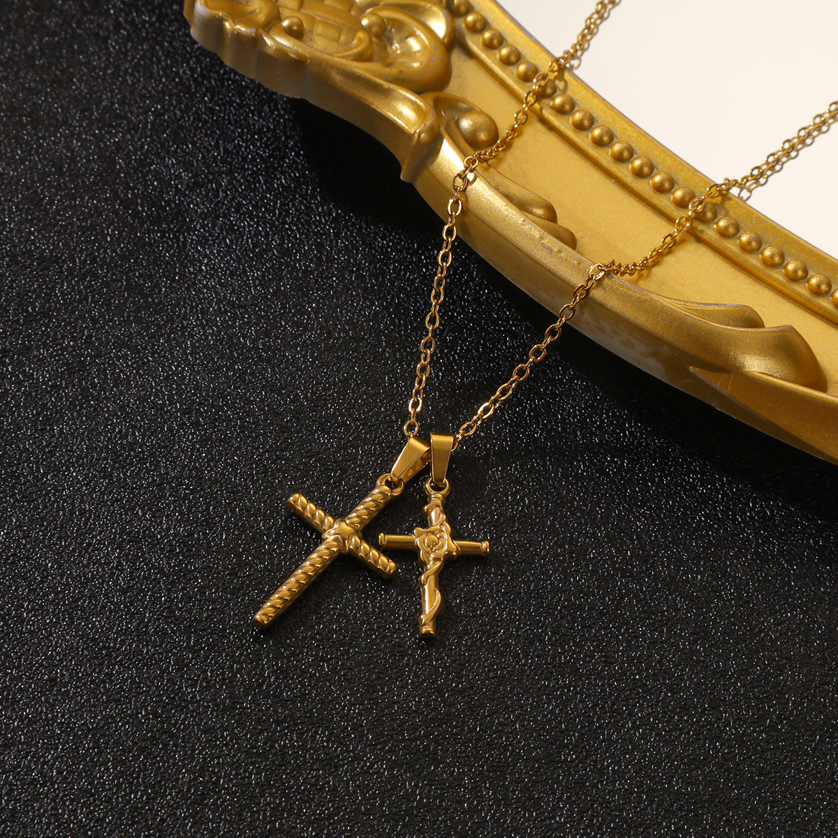 Stainless Steel Elegant Vintage Style Cross Plating Inlay Pendant Necklace display picture 6