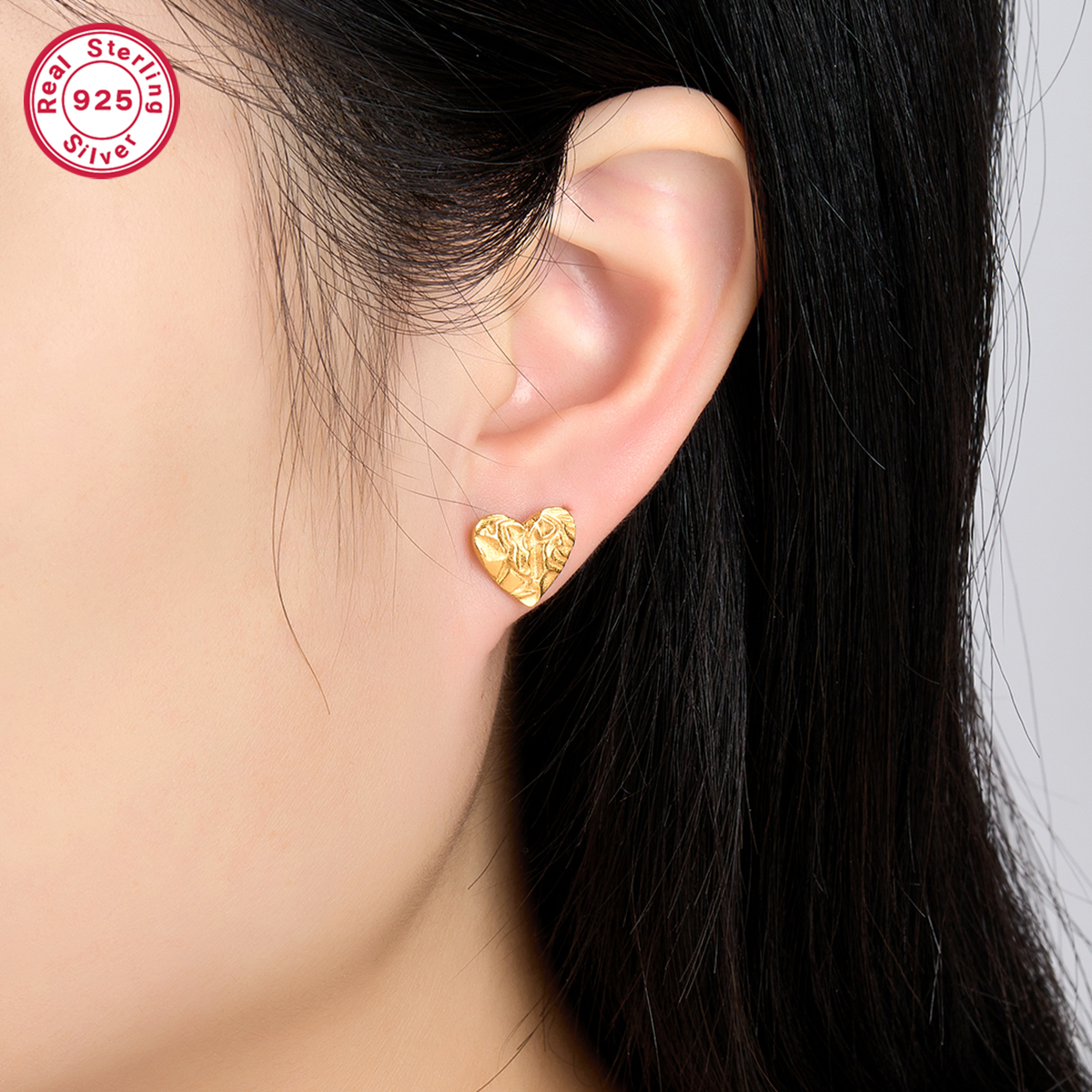 1 Pair Vintage Style Simple Style Heart Shape Plating Sterling Silver 18K Gold Plated White Gold Plated Ear Studs display picture 8