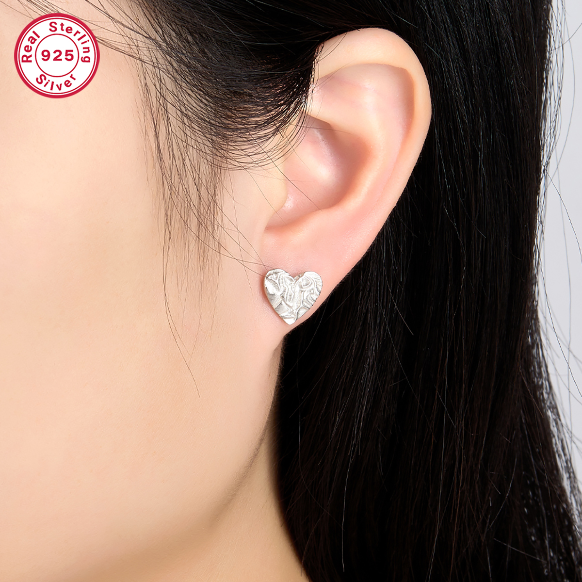 1 Pair Vintage Style Simple Style Heart Shape Plating Sterling Silver 18K Gold Plated White Gold Plated Ear Studs display picture 9