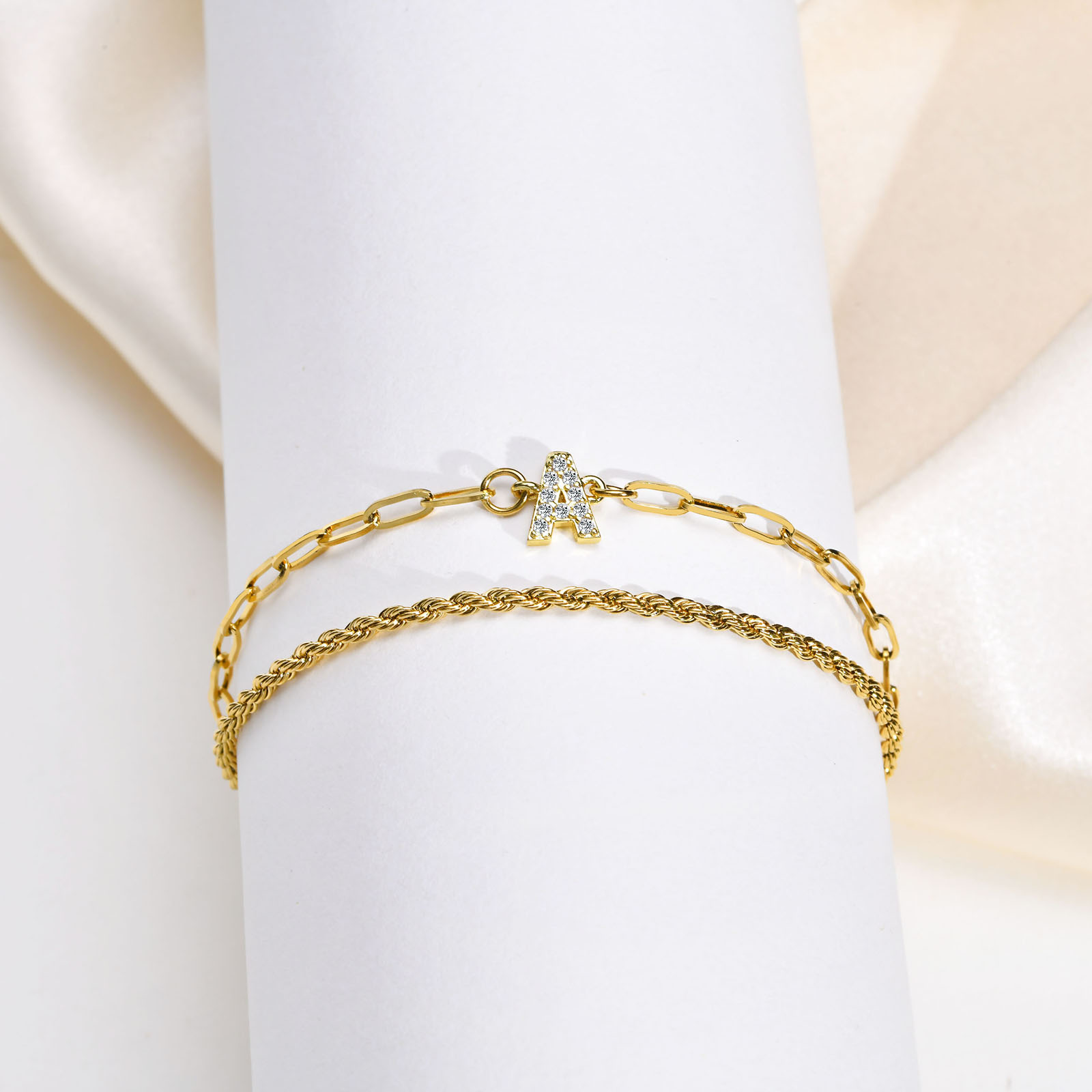 201 Stainless Steel 18K Gold Plated IG Style Inlay Letter Zircon Bracelets display picture 7
