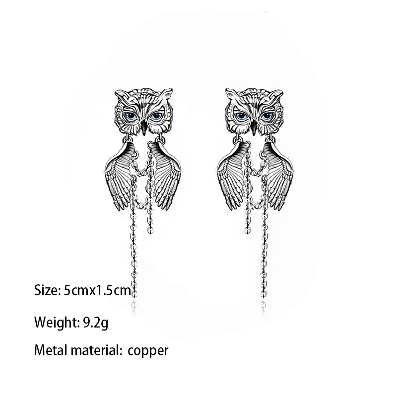 1 Pair IG Style Cool Style Owl Carving Copper Tassel Palladium-Plated White K Drop Earrings display picture 3