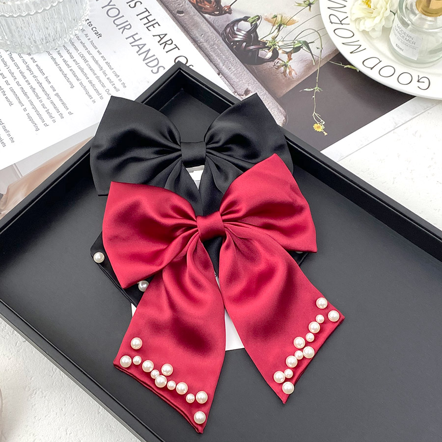 Women's Elegant Sweet Bow Knot Satin Beads Hair Clip display picture 6