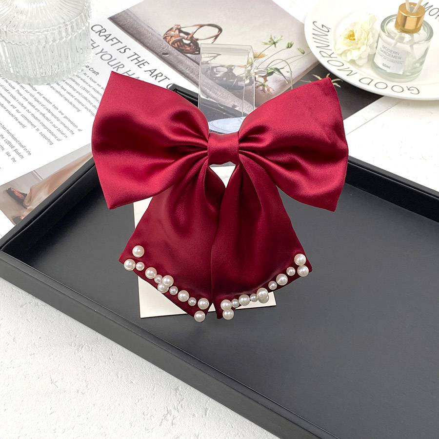 Women's Elegant Sweet Bow Knot Satin Beads Hair Clip display picture 3