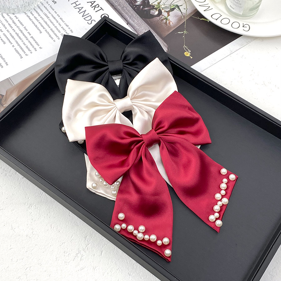 Women's Elegant Sweet Bow Knot Satin Beads Hair Clip display picture 7