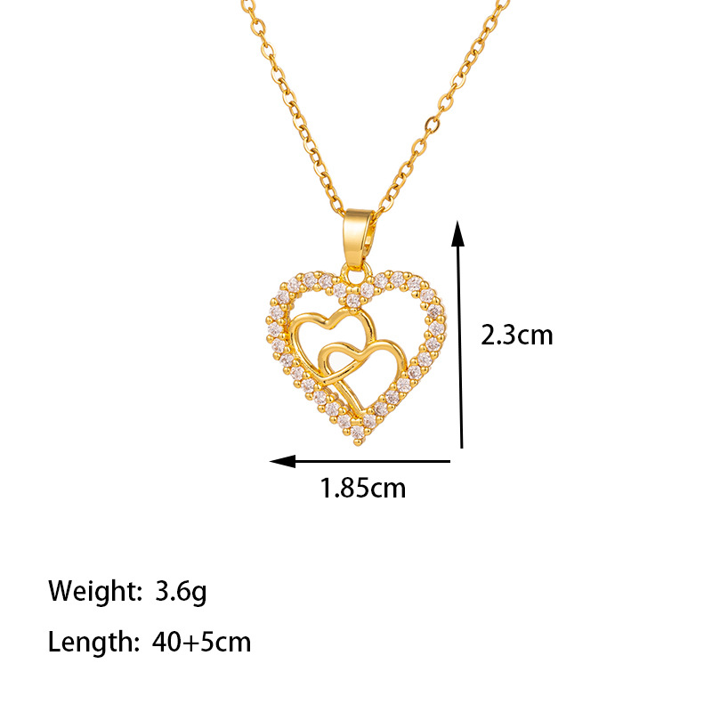 304 Stainless Steel 18K Gold Plated Elegant Simple Style Inlay Heart Shape Artificial Rhinestones Pendant Necklace display picture 4