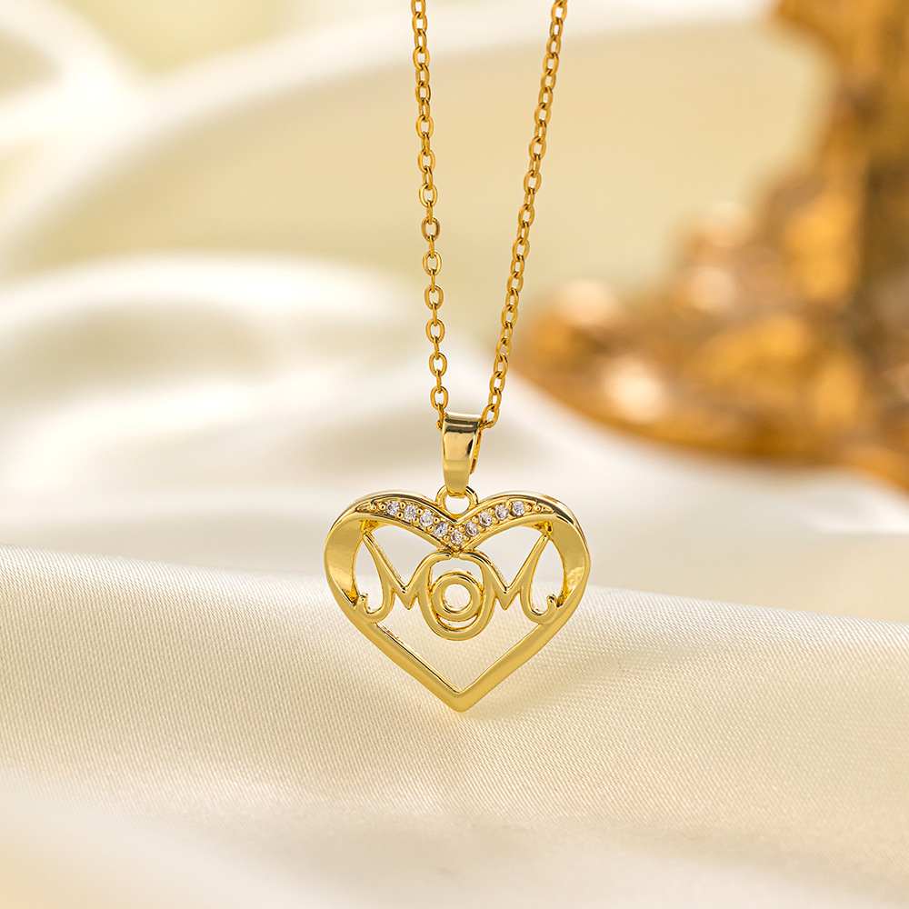 304 Stainless Steel 18K Gold Plated Elegant Simple Style Inlay Heart Shape Artificial Rhinestones Pendant Necklace display picture 1