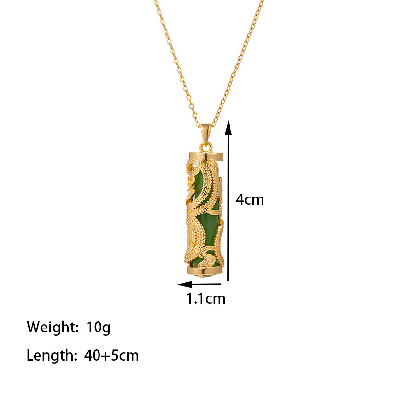 304 Stainless Steel 18K Gold Plated Casual Vintage Style Phoenix Dragon Stone Pendant Necklace display picture 5