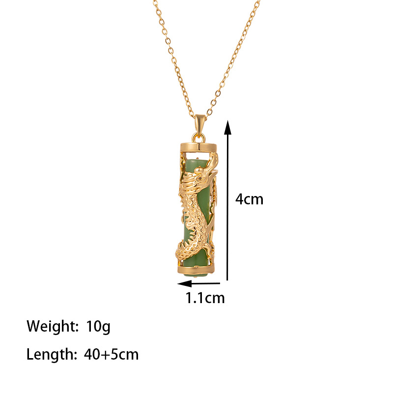304 Stainless Steel 18K Gold Plated Casual Vintage Style Phoenix Dragon Stone Pendant Necklace display picture 4
