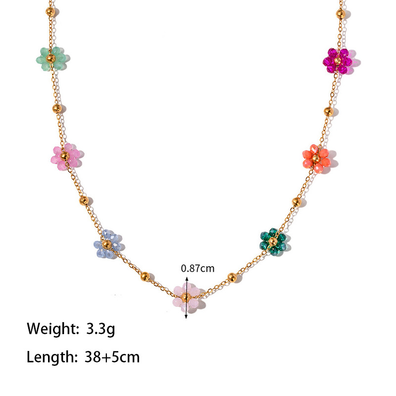 304 Stainless Steel 18K Gold Plated Pastoral Patchwork Inlay Plant Flower Artificial Gemstones Jewelry Set display picture 4